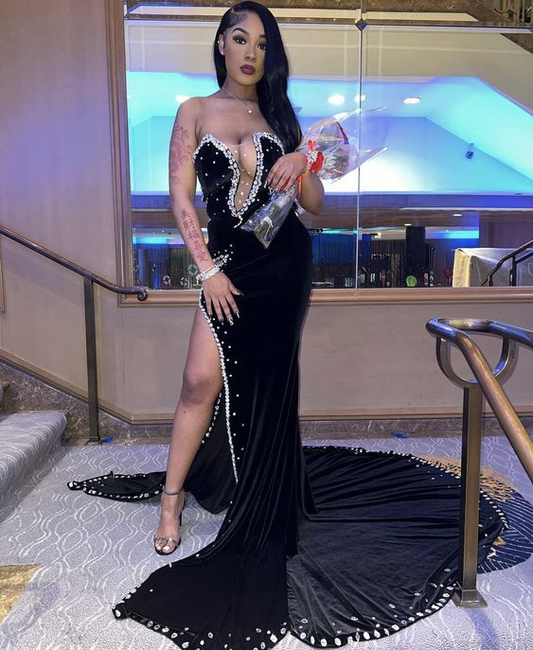 Vestidos de fiesta negros largos de sirena, vestidos formales de noche Y1652
