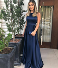 Einfaches A-Linie Satin Langes Ballkleid Mode Abendkleid Y5755