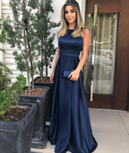Einfaches A-Linie Satin Langes Ballkleid Mode Abendkleid Y5755
