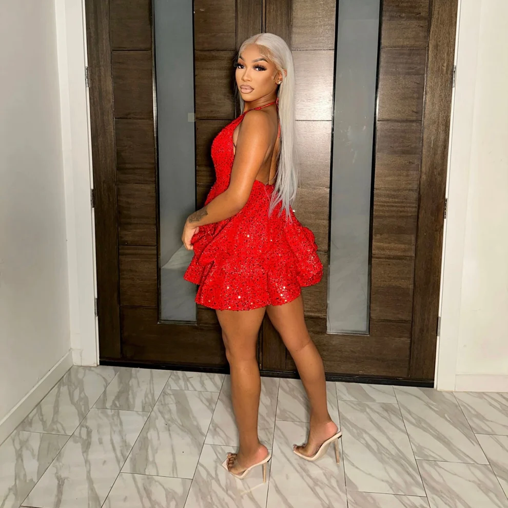 Rotes Pailletten-Abgestuftes Homecoming-Kleid, Partykleid zum 18. Geburtstag, Y2444