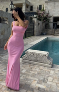 Schlichtes Rosa Chiffon Etuikleid Abendkleid Langes Party Ballkleid Y7967