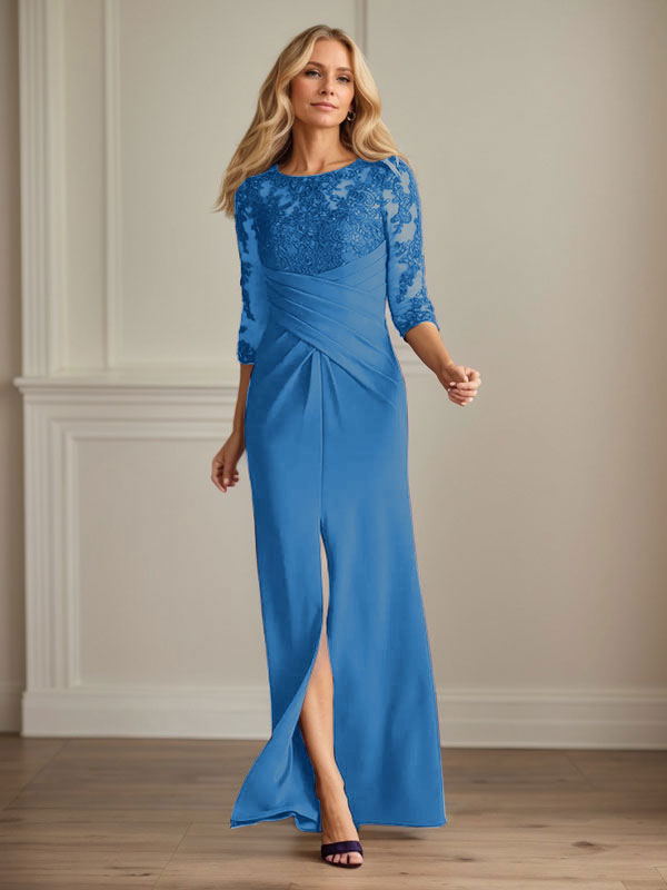 Vestido para madre de la novia de crepé elástico con encaje color ciruela