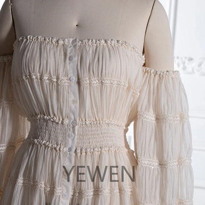 Off Shoulder Chiffon Long Sleeves Boho Beach Photoshoot Outfit Photo Shoot Dress Maternity Gown for Photography Sunnderly SY240062