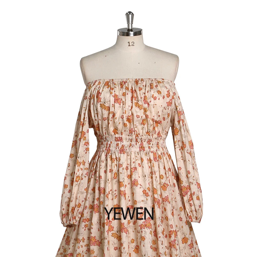Schulterfrei Blumendruck Baumwollstoff Boho Frau Maxi Fotografie Kleid Mutterschaft Fotoshooting Kleider SY21812 