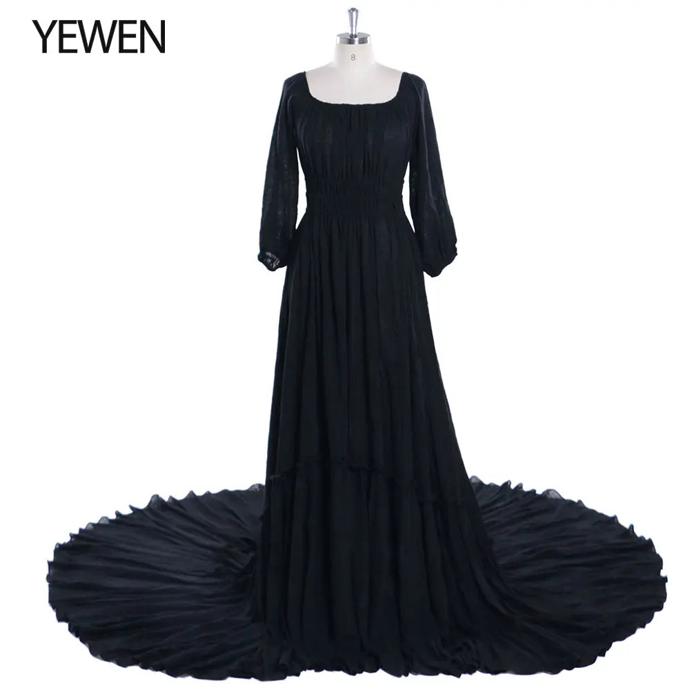 Vestido de maternidad de algodón con hombros descubiertos, mangas largas y cuello redondo para sesión de fotos, baby shower, para embarazadas, Sunnderly 2025 