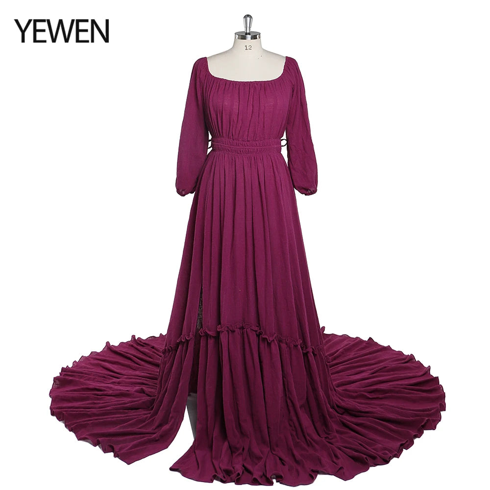 Off Shoulder Full Sleeves Round Neck Cotton Maternity Dresses for Photo Shoot Baby Shower Dress for Pregnant Woman Sunnderly 2025