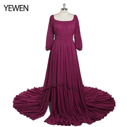 Off Shoulder Full Sleeves Round Neck Cotton Maternity Dresses for Photo Shoot Baby Shower Dress for Pregnant Woman Sunnderly 2025