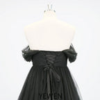 Schulterfreies, vorne offenes, schwarzes Umstandskleid für Fotografie, Schwangerschafts-Requisite, Maxikleid für Fotoshooting, Sunnderly SY231052 