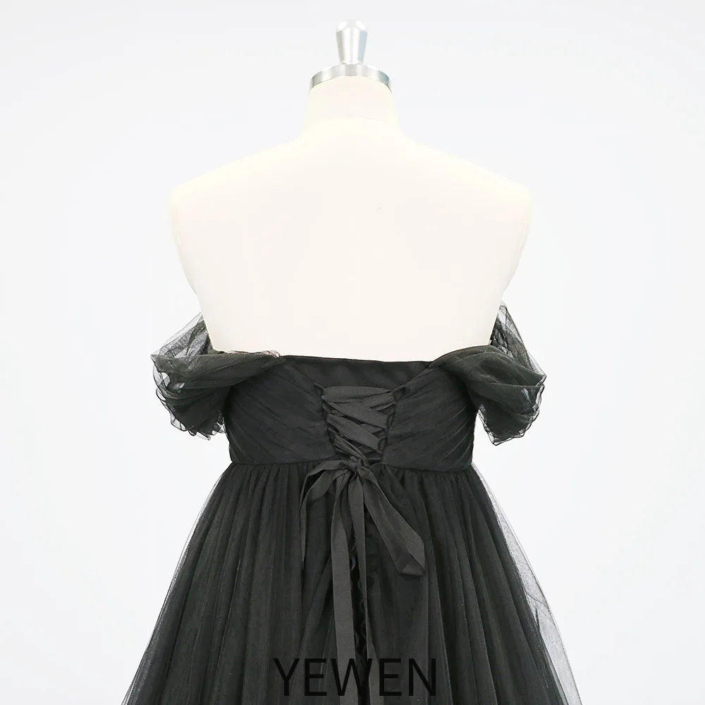 Schulterfreies, vorne offenes, schwarzes Umstandskleid für Fotografie, Schwangerschafts-Requisite, Maxikleid für Fotoshooting, Sunnderly SY231052 