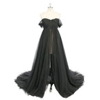 Schulterfreies, vorne offenes, schwarzes Umstandskleid für Fotografie, Schwangerschafts-Requisite, Maxikleid für Fotoshooting, Sunnderly SY231052 
