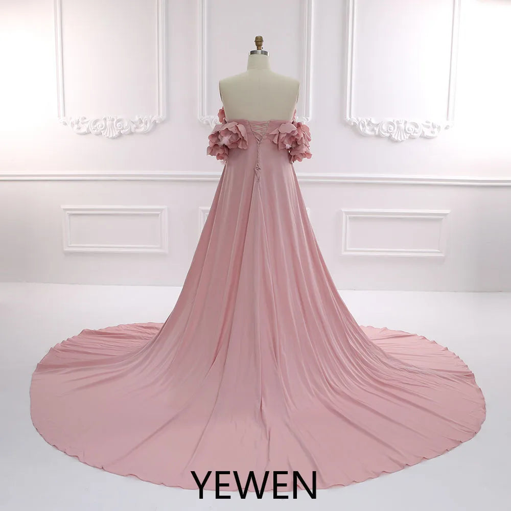 Sunnderly Umstandskleid mit schulterfreier Vorderseite und offener Vorderseite, handgefertigt, 3D-Blumen, für Fotoshooting, Babyparty, Schwangerschafts-Fotoshooting-Kleid 