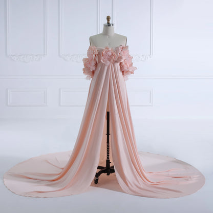 Off Shoulder Open Front Handmade 3D Flower Maternity Dress for Photo Shoot Baby Shower Pregnancy Photoshoot Dress Sunnderly