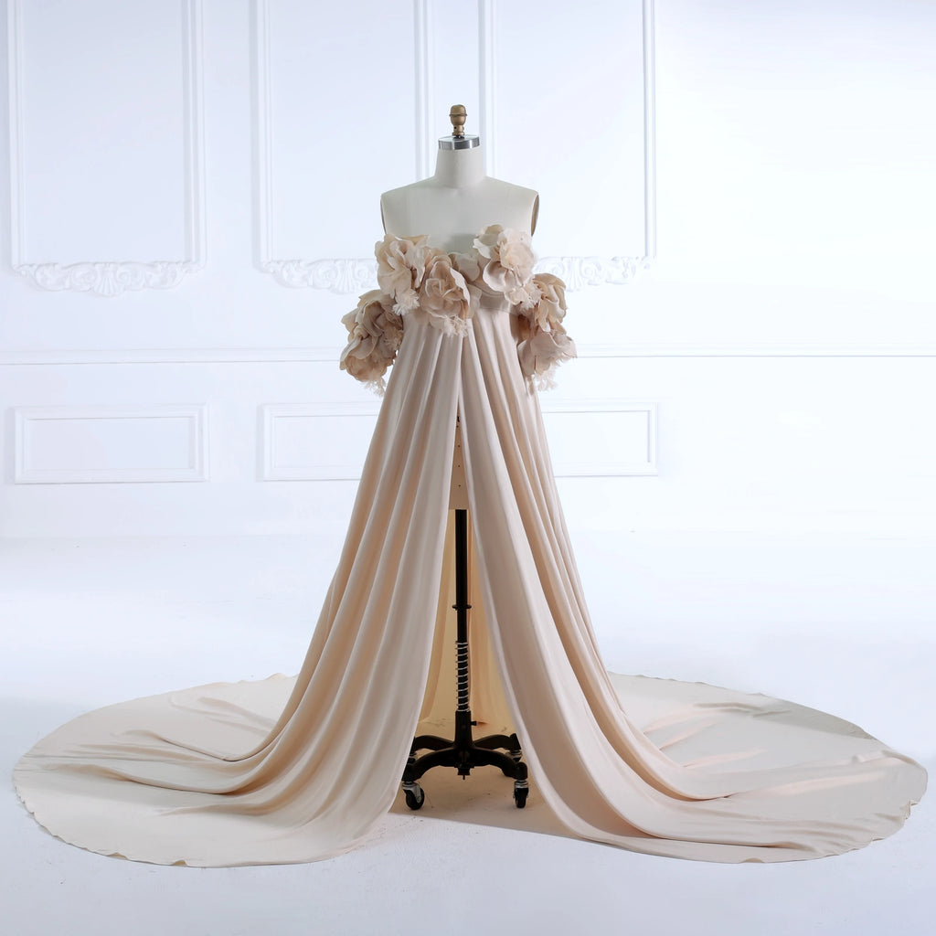 Sunnderly Umstandskleid mit schulterfreier Vorderseite und offener Vorderseite, handgefertigt, 3D-Blumen, für Fotoshooting, Babyparty, Schwangerschafts-Fotoshooting-Kleid 