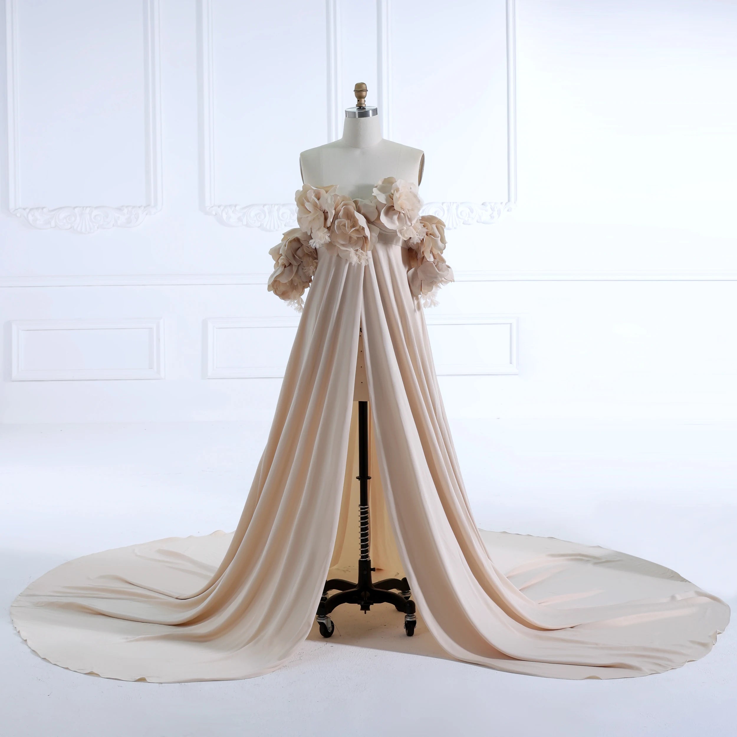 Sunnderly Umstandskleid mit schulterfreier Vorderseite und offener Vorderseite, handgefertigt, 3D-Blumen, für Fotoshooting, Babyparty, Schwangerschafts-Fotoshooting-Kleid 