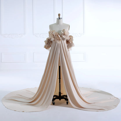 Off Shoulder Open Front Handmade 3D Flower Maternity Dress for Photo Shoot Baby Shower Pregnancy Photoshoot Dress Sunnderly