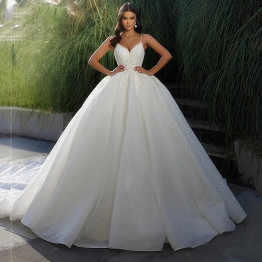 Off Shoulder Sleeveless Exquisite Appliques A-Line Fluffy Mopping Wedding Dresses 2023 Classic Princess Bridal Gown Customized-payinti