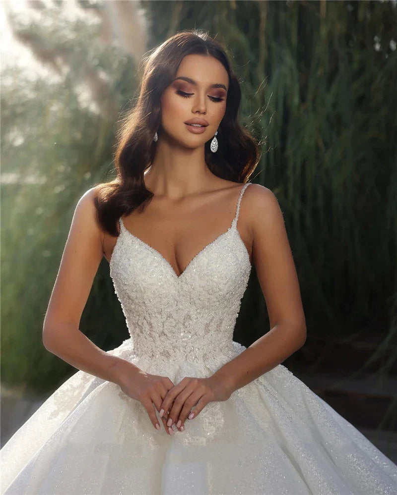 Off Shoulder Sleeveless Exquisite Appliques A-Line Fluffy Mopping Wedding Dresses 2023 Classic Princess Bridal Gown Customized-payinti