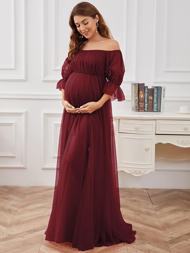 Schulterfreies Umstandskleid aus Tüll für Babyparty SY030 