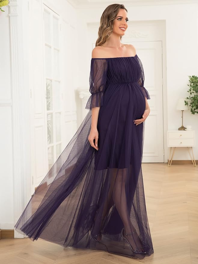 Schulterfreies Umstandskleid aus Tüll für Babyparty SY030 