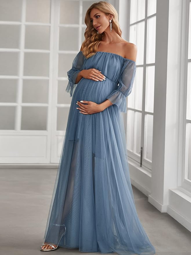 Schulterfreies Umstandskleid aus Tüll für Babyparty SY030 