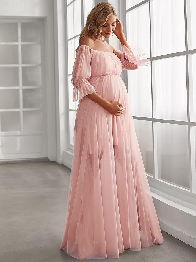 Schulterfreies Umstandskleid aus Tüll für Babyparty SY030 