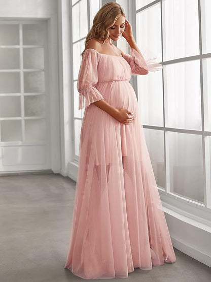 Schulterfreies Umstandskleid aus Tüll für Babyparty SY030 