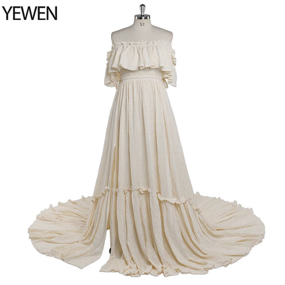 Off The Shoulder White Maternity Dresses for Photo Shoot Adjustable Waist Baby Shower Dress for Photoshoot