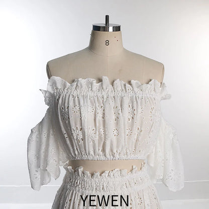 Off the Shoulder Elastic Waist Cut-out Flower Boho Maternity Dress for Photo Shoot Boho Beach Wedding Maxi Dress YEWEN SY230308