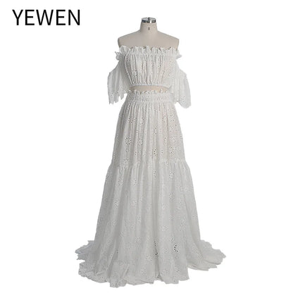 Off the Shoulder Elastic Waist Cut-out Flower Boho Maternity Dress for Photo Shoot Boho Beach Wedding Maxi Dress YEWEN SY230308