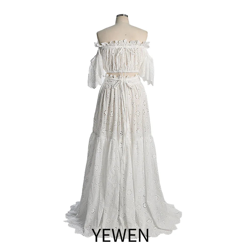 Off the Shoulder Elastic Waist Cut-out Flower Boho Maternity Dress for Photo Shoot Boho Beach Wedding Maxi Dress YEWEN SY230308