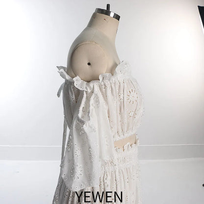 Off the Shoulder Elastic Waist Cut-out Flower Boho Maternity Dress for Photo Shoot Boho Beach Wedding Maxi Dress YEWEN SY230308
