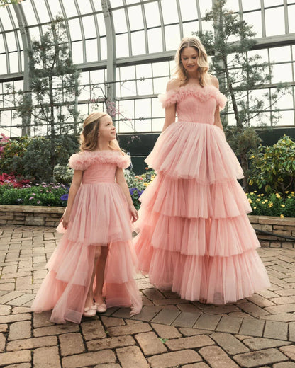 Schulterfreies High Low Tüll-Ballkleid SYP179