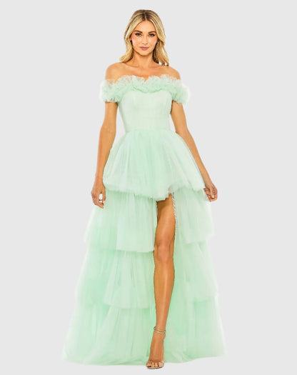 Schulterfreies High Low Tüll-Ballkleid SYP179