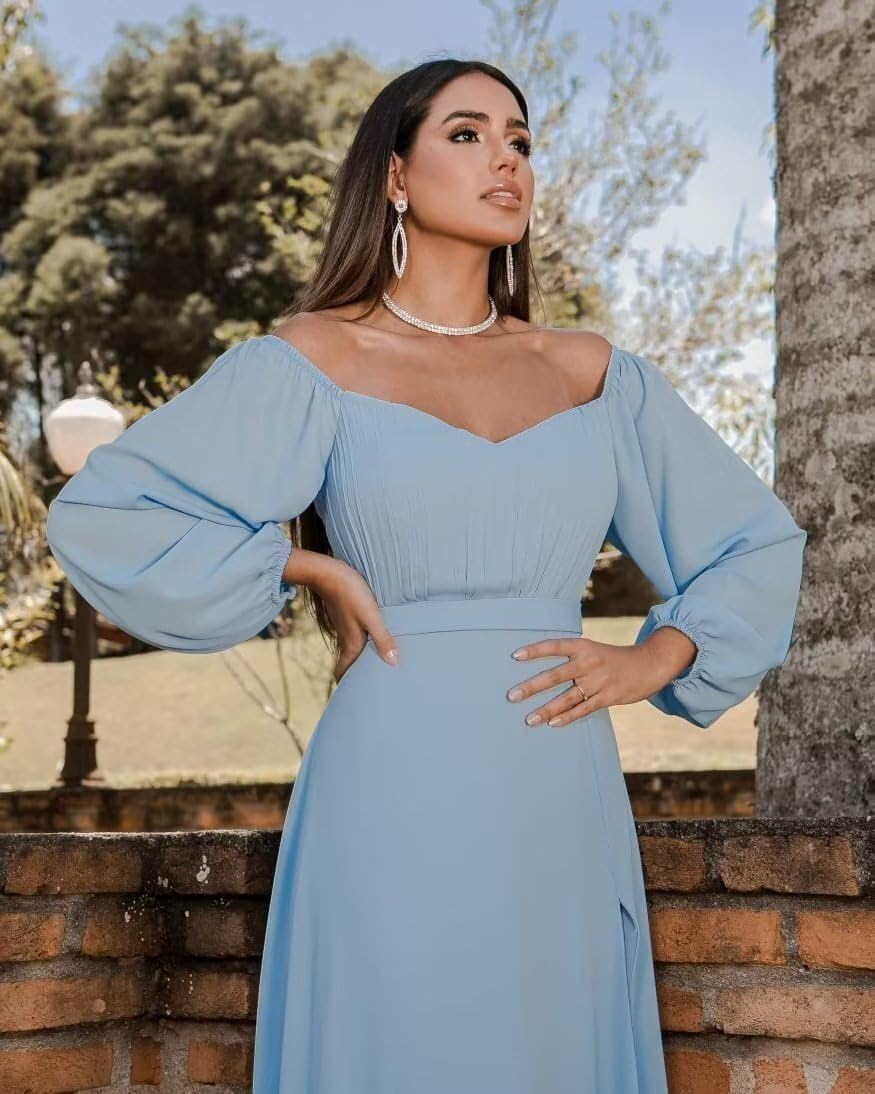 Schulterfreies Chiffon-Ballkleid mit Schlitz SYP170 