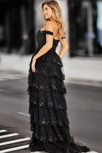 Tiered Ruffle Prom Dress High Slit Corset Prom Dress SYP174