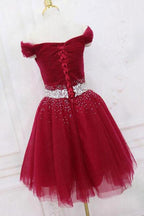 Off The Shoulder Black Homecoming Dress Tulle Short Prom Dress  PD468