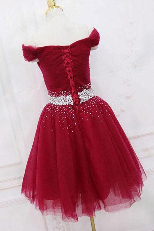 Off The Shoulder Black Homecoming Dress Tulle Short Prom Dress  PD468