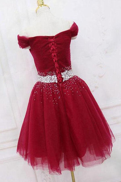 Off The Shoulder Black Homecoming Dress Tulle Short Prom Dress  PD468