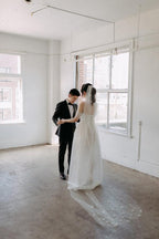 Off The Shoulder Satin Lace Split Wedding Dress With Long Veil WD604