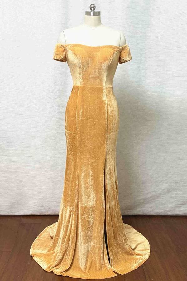 Gold Mermaid Velvet Bridesmaid Dress  SCB72