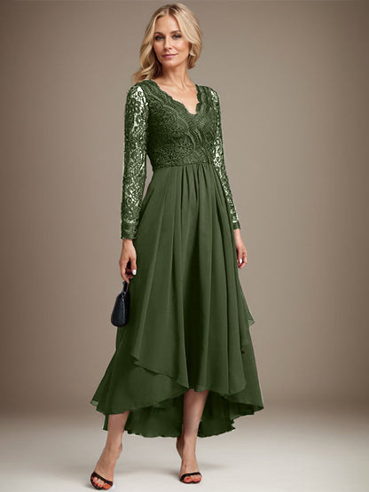 A-Linie V-Ausschnitt Asymmetrisches Chiffonkleid für die Brautmutter 