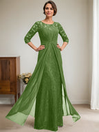Vestido de gasa con encaje, ilusión, corte A, largo hasta el suelo, para madre de la novia, con volantes y cuentas