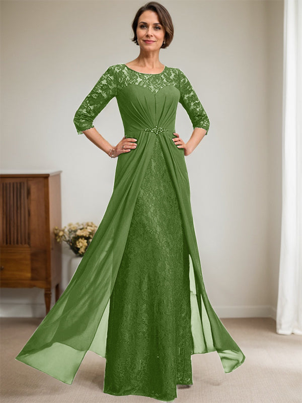 Vestido de gasa con encaje, ilusión, corte A, largo hasta el suelo, para madre de la novia, con volantes y cuentas