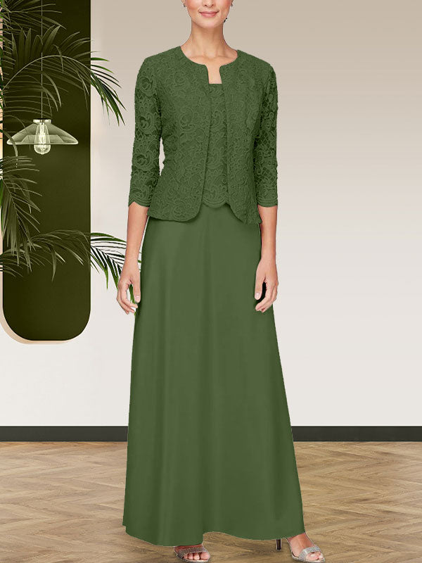Jackenkleid aus Glitzerspitze und Satinrock mit offener Jacke