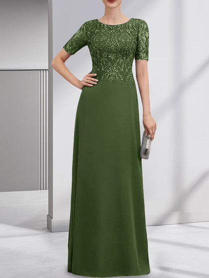 Vestido de gasa con encaje y lentejuelas para madre de la novia, corte A, largo hasta el suelo