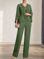 Vestido de gasa para madre de la novia, con escote en V y largo hasta el suelo, de mono/pantalón separado