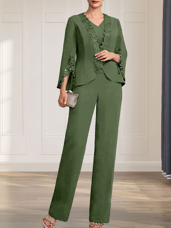 Vestido de gasa para madre de la novia, con escote en V y largo hasta el suelo, de mono/pantalón separado