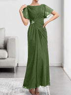 Vestido de gasa con encaje, corte A, ilusión, largo hasta la rodilla, para madre de la novia, con lentejuelas y abalorios