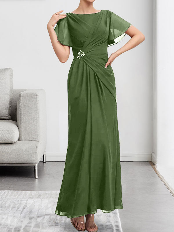 A-line Scoop Illusion Tea-Length Chiffon Lace Mother of the Bride Dress With Beading Sequins