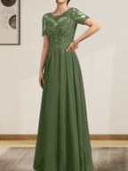 Vestido de gasa con encaje y lentejuelas para madre de la novia, largo hasta el suelo, con escote en A y ilusión